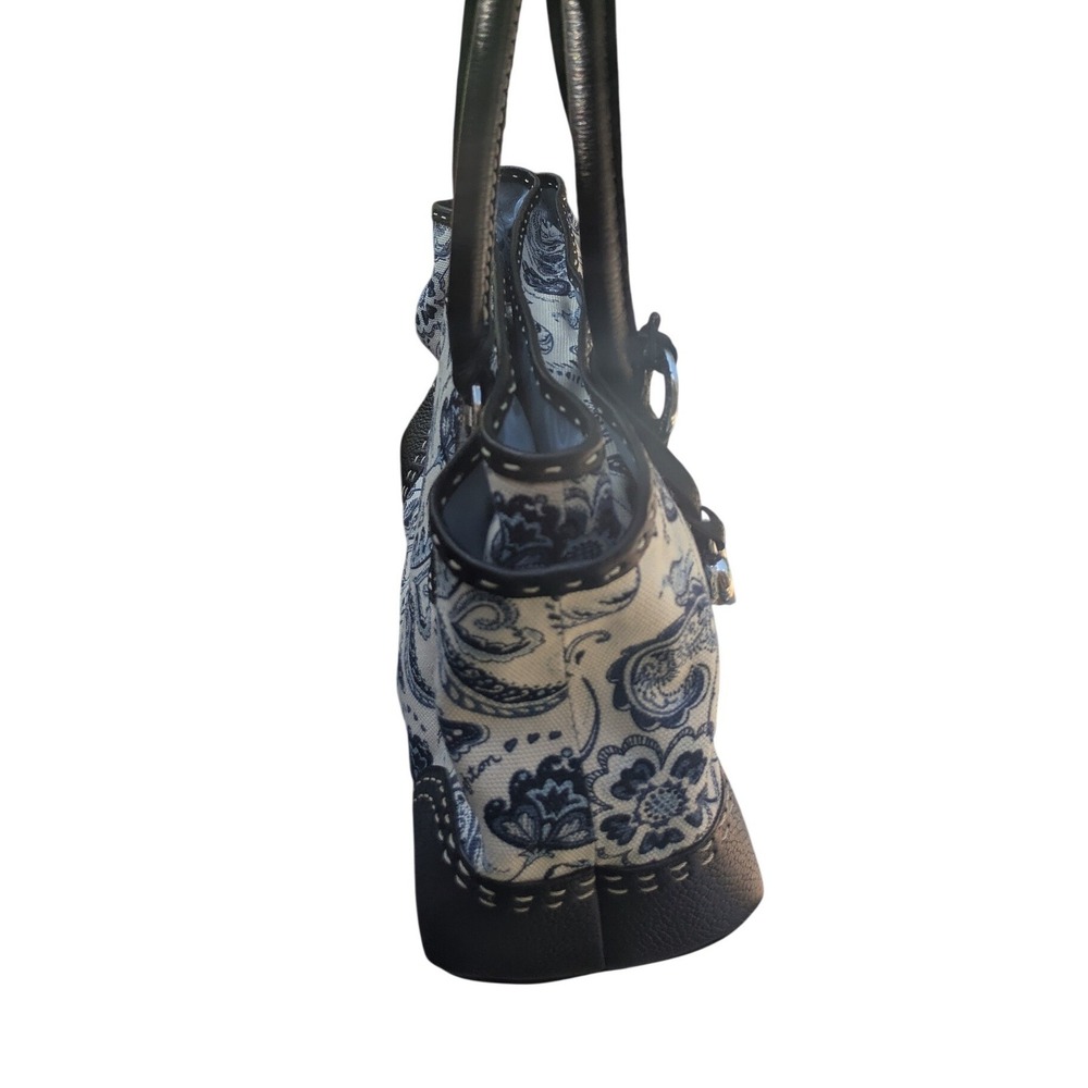Brighton Blue Floral Paisley Canvas Leather Trim Shoulder Bag Tote D433222 - Picture 3 of 9